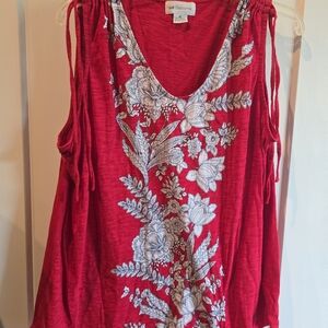 Liz Claiborne Red and White Floral Tank Top